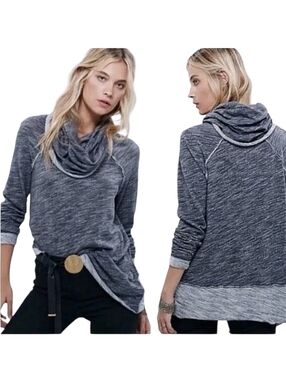 Free People Beach Distressed Cocoon Cowl Neck Cotton Sweater One Size Fits Most
